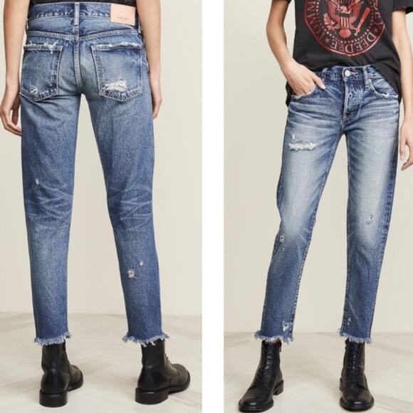 MOUSSY Rare Japanese Vintage Kelley Distressed Mid Rise Tapered Jeans Size 27 - Picture 1 of 12